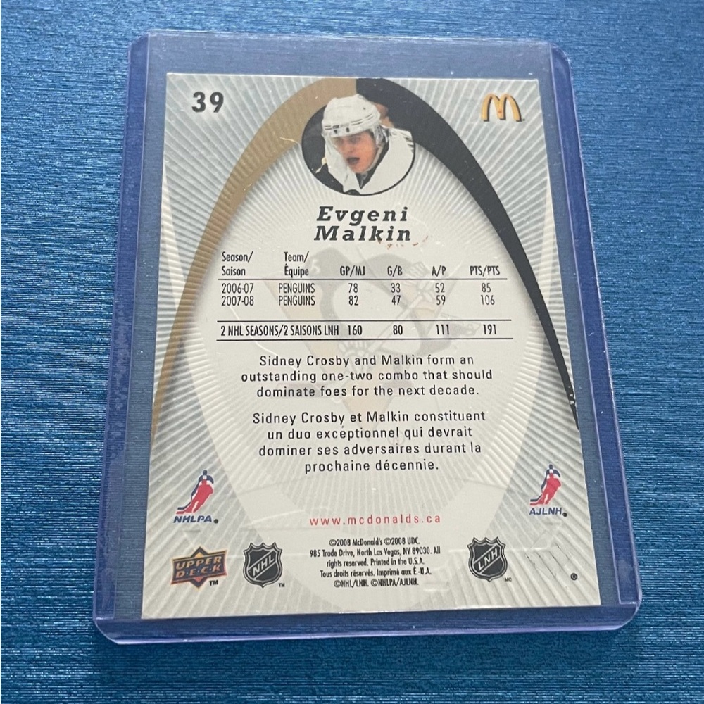 Upper Deck Evgeni Malkin Hockey Card - Picture 2 of 2
